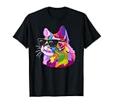Photo Gallery divertente gatto colorato pop art con occhiali da sole carino gattino amante maglietta Photo Gallery divertente gatto colorato pop art con occhiali da sole carino gattino amante maglietta