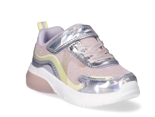 Light Up Sneakers for Girls, Glitter Mesh, Iridescent Design, Bungee Laces with Strap