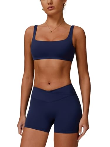 ABOCIW Workout Sets for Women Square Neck Sports Bra Crossover Waist Scrunch Butt Lifting Shorts 2 Piece Gym Set