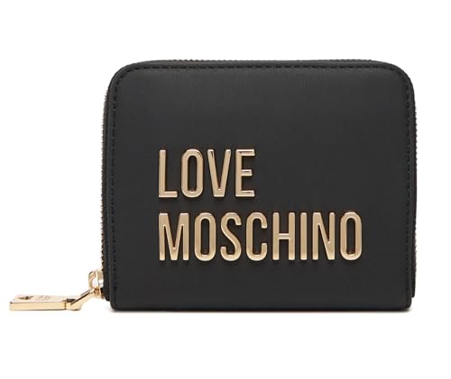 Moschino Portafoglio donna Love zip around small nero logo gold