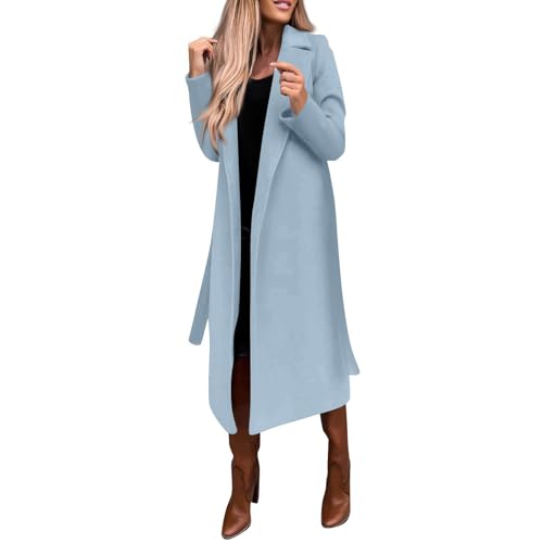Generisch Trenchcoat Damen Lang Wintermantel Einfarbig Mantel Warm Winter Damen-Mäntel Mit Gürtel Arbeit Wollmantel Reverskragen Langer Übergangsmantel Elegant Winterjacke...
