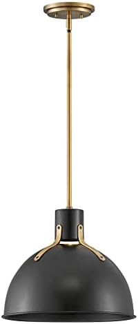 Hinkley Argo Medium LED Pendant Light, Vintage Dome Shape, Industrial, Contemporary, Lacquered Brass and Satin Black Shade