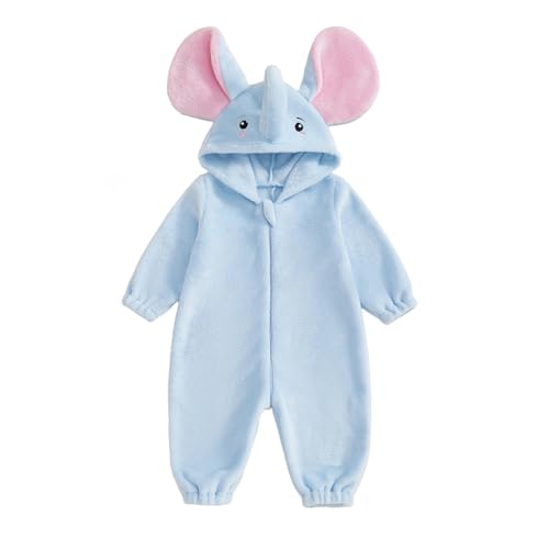 Newborn Infant Baby Halloween Romper Cute Long Sleeve Hooded Elephant Costume Toddler Girl Animal Cartoon Jumpsuit (Elephant 6-12 Months)