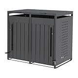 OMERAI Premium Mülltonnenbox 2er 240L mit Fußpedal - Anthrazit Verzinkter Stahl - Automatikdeckel mit Softclose & Schloss - Mülltonnenverkleidung wetterfest & UV-beständig Gerätebox - erweiterbar