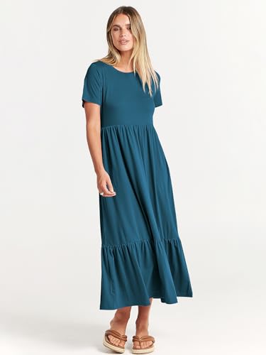 Image of ANRABESS Womens 2026 Summer Casual Maxi Dress A line Tiered Flowy Short Sleeve Crewneck T Shirt Beach Travel Long Dresses