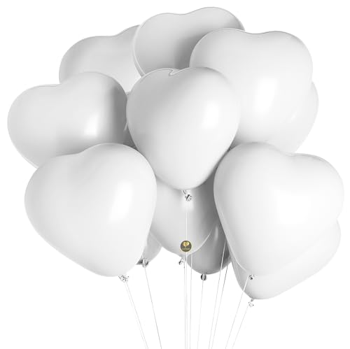 Image of AFTERLOON Biodegradable Balloons 24 pcs White 12 Inch Heart Shaped, Natural Rubber Latex Plastic-Free Alternative Durable Thickened Extra Strong Helium Float, Proposal Marriage Love Wedding