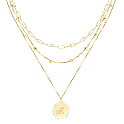 KSF Gold Layered Necklaces for Women Trendy - 18K Gold Plated Layered Choker Initial Letter Coin Pendants Necklace Stack Paperclip Chain Gold Jewelry Gifts Set Non Tarnish