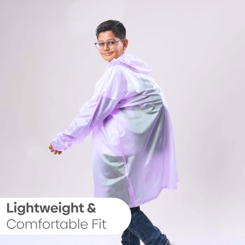 Image of haus & kinder Kids Raincoat with Hood - Waterproof PVC, Free Size, Lilac Poncho with Pockets 1 Pc
