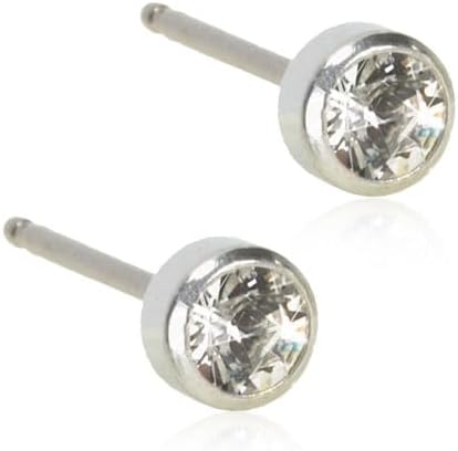 Silver Titanium Bezel Crystal Stud Earrings