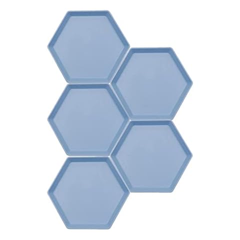 INCAUCA 5 Pack 6 Inch Lightweight Mini Wheat Straw Plates, Reusable Hexagon Dessert Plates, Small Saucers Plates, Plastic Side Dish Plates for Serving Snack Appetizer Salad Fruit, Blue Cover