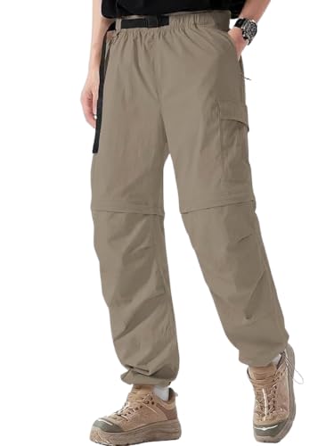 Image of GRECIILOOKS Mens Cotton Cargo Pant Casual Convertible Trousers Lower for Men 6 Pocket Drawstring Waist