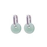 AMICHI- Pendientes Aros Mujer Rectangular con Piedra Natural Chapados en Platino - Pendientes Aros con Gemas Semipreciosas Energéticas- Joyas Mujer (Piedra Aventurina Verde)