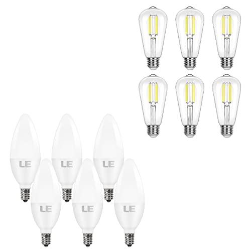 LE Lepro丨 Bundle - Daylight White 5000K Candelabra Light Bulbs & Netural White 4000K Edison Bulbs(Each Pack of 6)