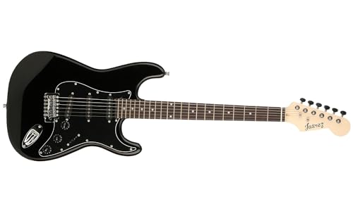Juarez Electric Guitar 38" Strat Style, H-S-S Pickup, 21 Frets, Full Black Gloss Finish, Maple Neck, Rosewood Fingerboard, Chrome Hardware – with Bag, Tremolo Rod, Cable, Picks & Allen Key