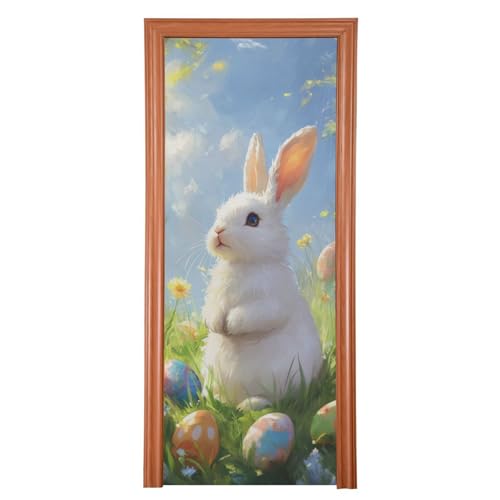 FLildon Easter Bunny Cute Eggs Door Cover Decoration, Party Accessory Porch Decor for Festive Ornament Room Door Covers 36 x 98 Inch