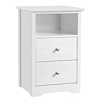 Yaheetech Bedside Table, Wooden Nightstand with 2 Storage Drawers, Open Compartment, Sturdy Modern Cabinet for Bedroom, Living Room, 35x40x60 cm, White