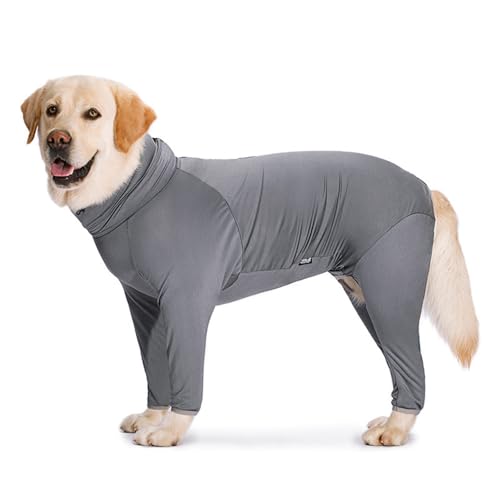 AttRex 可愛い 犬服 パジャマ つなぎ 春夏秋 ペット服 パーカー 柔らかい 四つの足 ドッグウエア 中型犬 大型犬 ロンパース ルームウェア 部屋着 寝間着 脱毛保護 着脱やすい (30,グレー)