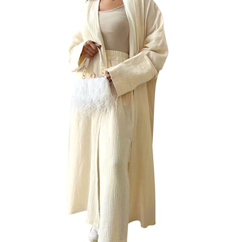 Image of Open Abayas Kimono Muslim Women Cardigan Maxi Dress and pants Set Islamic Clothing Dubai Saudi Robe