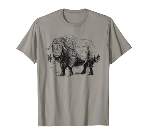 Ilustración de buey almizcle mamífero con pezuñas Muskox Camiseta