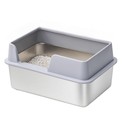 Arenero para gatos de acero inoxidable con lados altos semi cerrado