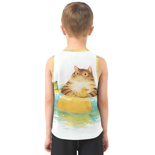 Bolaz Boys Athletic Quick Dry Tank Top Sleeveless Workout T Shirts Age 11-15,Cat and Duck3