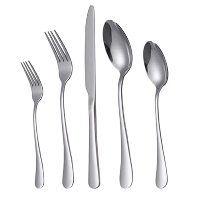 Rygten QU 20-piece Bright Silver Silverware Set, Stainless Steel Flatware Set, Cutlery Set For Home Kitchen, Tableware Set Service for 4, Forks Spoons And Knives Set Dishwasher Safe