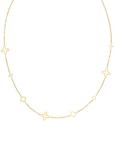 DIAMOND MODE Kleeblatt Halskette Damen Gold - Schmuck 18K Gelbgold vergoldet, Chirurgenstahl 316L, Fancy Clover Kette, 45cm + 5cm Verlängerung, Wasserfest, Geschenk, Blumen (Gold)