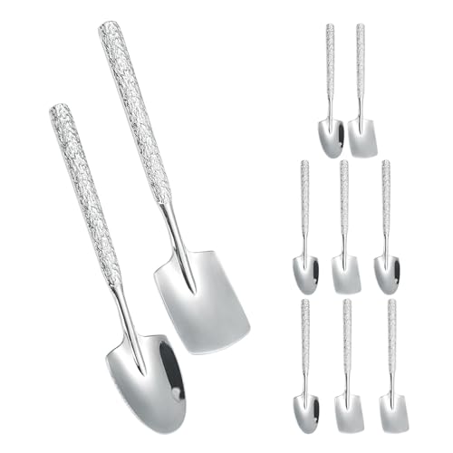 RUNROTOO Forma Pala Cuadrada para Postres de Acero Inoxidable Juego de 10 Cucharas Diseño Martillado Elegante para Yogur y Pasteles en Comedor Moderno