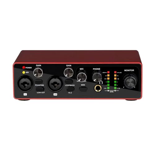 Bosiyrggrl Tarjeta de Sonido Profesional MB22 con Interfaz de Audio USB y Fuente de Alimentación Fantasma de 48 V para Podcasts en Directo en Estudio.