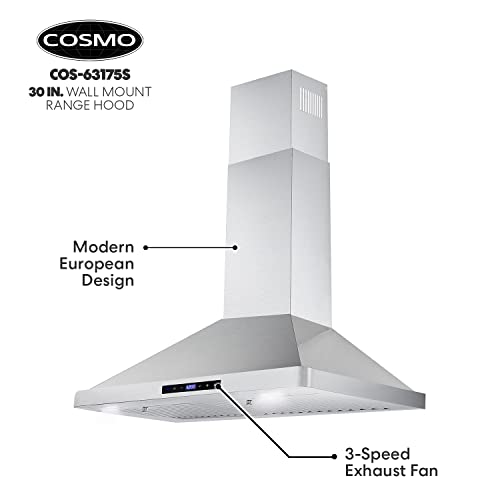 Cosmo 63175S 30 Inch Wall Mount Range Hood with Ductless Convertible