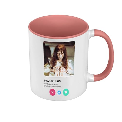 Image of Premium Quality Pink Colour Mug - Pazuzu Exorcist Horror Film Social Network Meeting Love Mug with Handle and Coloured Interior