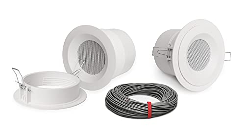 Pure Resonance Audio 3 Inch 70 Volt Drywall Mount Speaker Bundle with Installation Wire - Contractor Pack (2 Speakers)