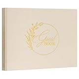 Lanpn Libro degli Ospiti di Matrimonio in Lino, Libro Dediche Matrimonio con Titolo Dorato, Wedding Guest Book di Vuoto, Ideale per Anniversari Compleanni Battesimo di Sposa (108 Pagine, Beige)