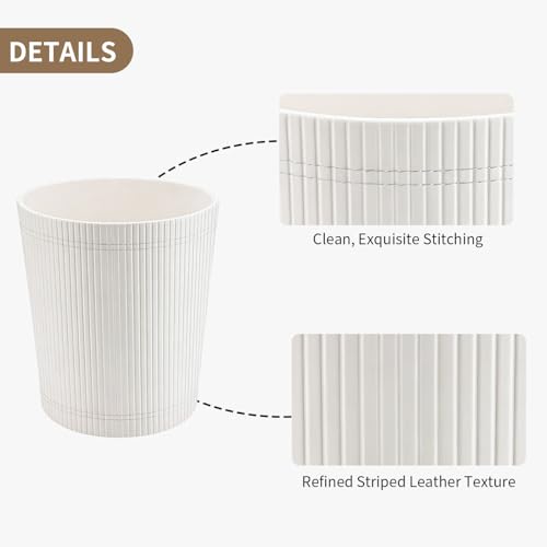 Image of GORESE Pu Leather Trash Can, 2.6 Gallon Wastebasket, Small Wastepaper Basket for Office, Bedroom, Living Room, Round Trash Bin Home Decor, Cream White
