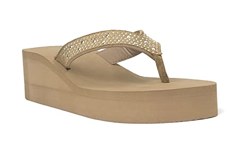 Image of REDVOLUTION New Women's Rhinestone Sandals Platform T-Strap Jewel Sandals High Wedge Flip Flops