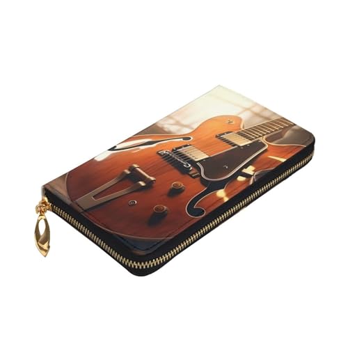 Portefeuille long en cuir noir imprimé guitare pour vos sorties