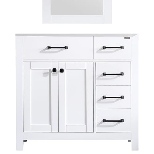 walsport 36 inch Bathroom Vanity Without Sink Single Sink Vanity with Mirror Combo Set 5 Drawers and Double Doors Modern, White