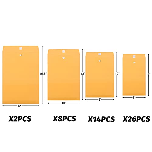 Frienda 4 Sizes Clasp Envelopes Kraft Paper Catalog Clasp Envelope With Clasp Closure For Filing, Storing Or Mailing Documents, 50 Pieces (Yellow,6 X 9 In, 9 X 12 In, 10 X 13 In, 12 X 15.5 In) #TOP1