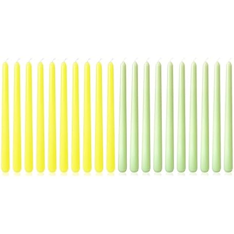 10 Inch Light-green and Yellow Taper Candles for Home Decoration, 20 Pack Unscented Candlesticks for Dinner Wedding Party, Smokeless and Dripless Candle Sticks Cover