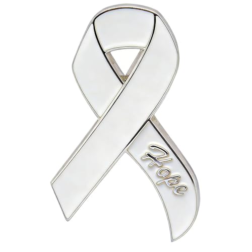 White Ribbon Lung Cancer Awareness Pin with Hope Engraved, Enamel Ribbon Brooch Pin for Women Men, Stainless Steel Zinc Butterfly Clasp Lapel Pin for Cancer Support Memorial Gift