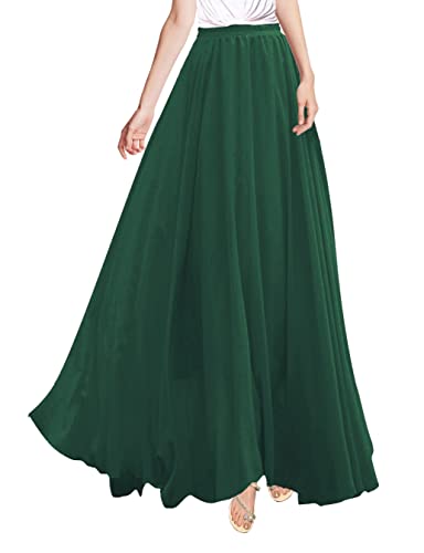 Image of v28 Women Full/Ankle Length Elastic Pleated Retro Maxi Chiffon Long Skirt