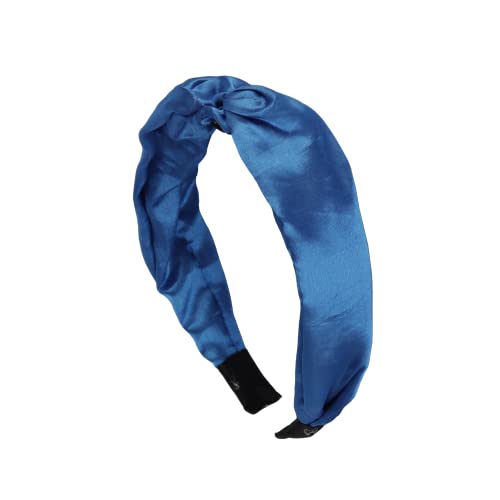 Motique Accessories Satin Headband for women with Twist Turban Knotted Hairband Blue