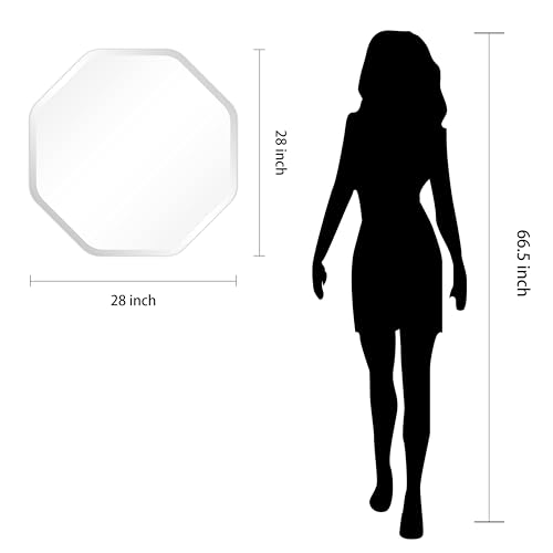 Frameless Beveled Octagonal Black Matte Wall Mirror, 28 x 28 x 0.6