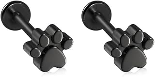2Pcs 16G Stainless Steel Paw Cartilage Stud Earrings for Women Paw Print Flat Back Earrings Studs Labret Monroe Lip Rings Conch Helix Tragus Piercing Jewelry