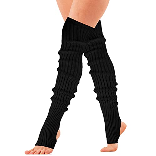 Women Long Knitted Stirrup Leg Warmers Over Knee High Neon Ribbed Leg Warmers for 80s Party Dance Sports2
