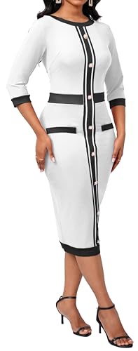 Image of CuteCherry Women's Church Dress Long Sleeve Bow Tie Neck Bodycon Work | High Waist Bodycon Knee Length Business Pencil Bow Tie Neck Long Sleeve Slim Fit Work