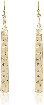 POMINA Hammered Gold Long Bar Dangle Drop Earrings Boho Geometric Linear Vertical Bar Earrings for Women (Worn Gold)
