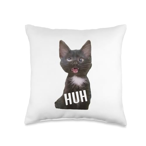 Funny Cross Eyed Cat Meme Huh Funny Cat Throw Pillow