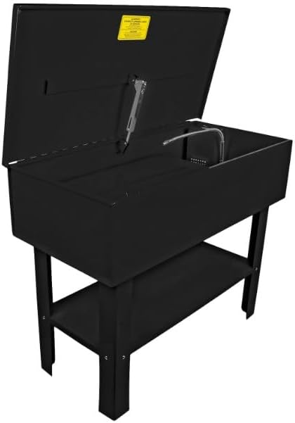 JEGS 40-Gallon Parts Washer | 24 Gallon Solvent Capacity | 5 Gallon Per Minute Max Pump Output | Heavy Duty Steel | Powder Coated Yellow or Black with JEGS Logo