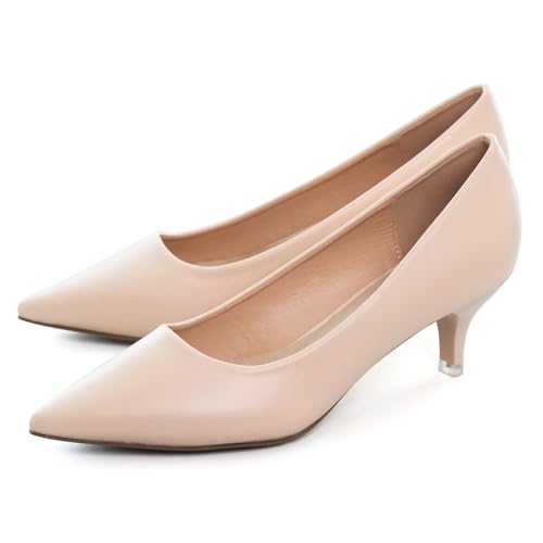 Image of Women's Low Kitten Heel Pumps Classic Fashion Dress Pumps Simple Heeled Shoes for Office Work